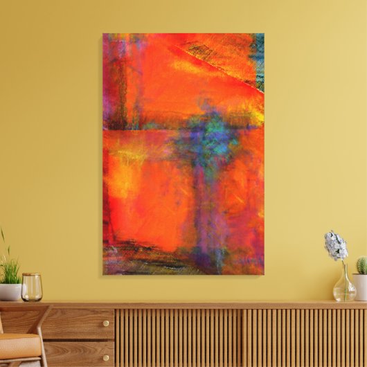 Interactie van Oranje Abstract Canvas Wanddecor (Insitu (Woonkamer))