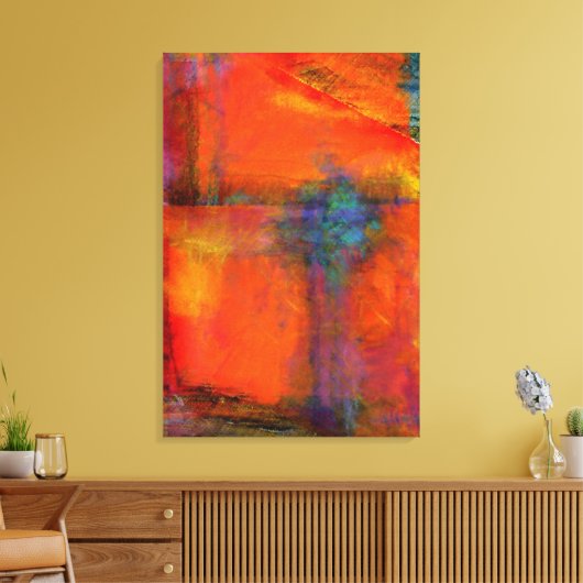 Interactie van Oranje Abstract Canvas Wanddecor Afdruk (Insitu (Woonkamer))