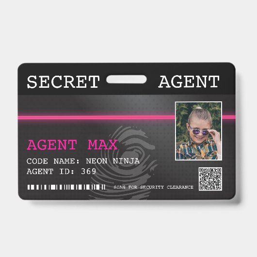 Interactief Geheime Agent Spion Badge - Zwart/Roze (Voorzijde)
