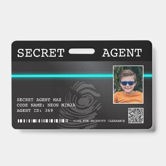 Interactief Geheime Agent Spion Badge - Zwart/Turq (Voorzijde)