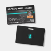 Interactief Geheime Agent Spion Badge - Zwart/Turq (Voor- en achterkant)