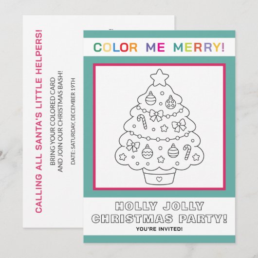 Interactieve kerstboom kleurplaat voor kinderen kaart (Voorkant / Achterkant)