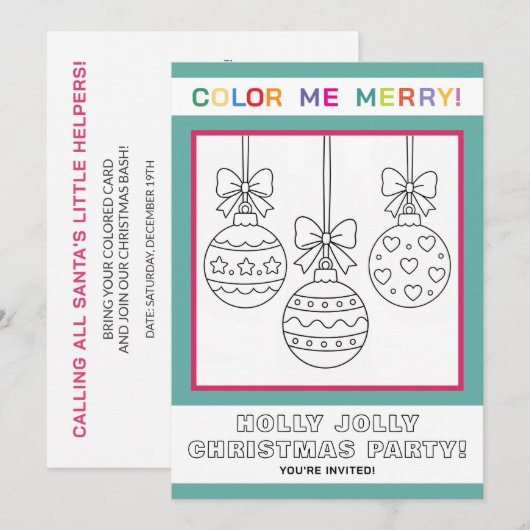 Interactieve Kerstkleurplaatfeest voor kinderen Kaart (Voorkant / Achterkant)