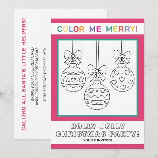 Interactieve Kerstkleurplaatfeest voor kinderen Kaart (Voorkant / Achterkant)