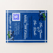 Interactieve uitnodiging voor een blauwe bruiloft legpuzzel (Horizontaal)