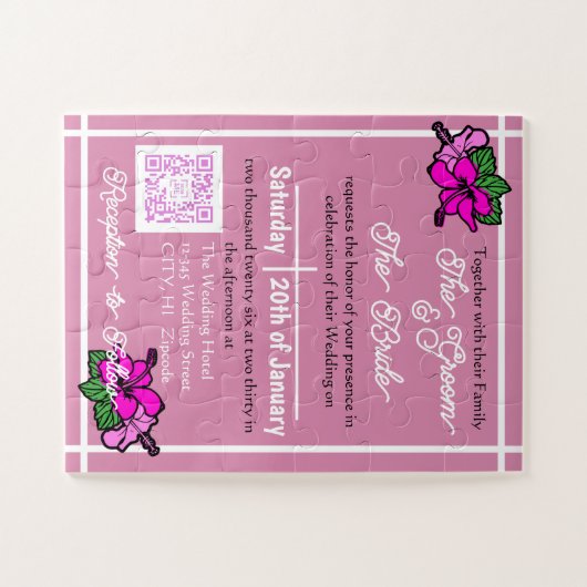 Interactieve uitnodiging voor weddenschap met roze legpuzzel (Horizontaal)