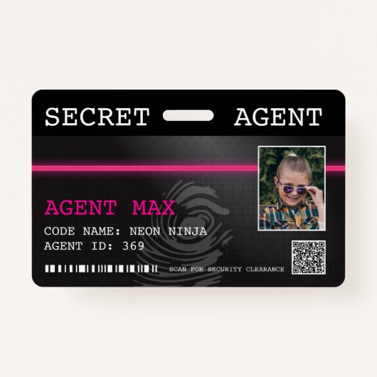 Interactive Secret Agent Spy Badge - Zwart/Roze (Voorkant)