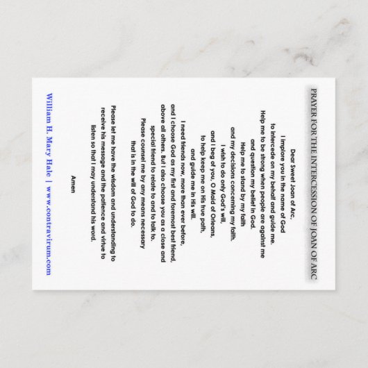 Intercessie Joan of Arc Prayer Kaart (Achterkant)