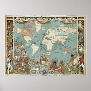 Interessant  British Empire wereldkaart 1886: Poster
