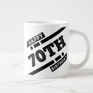 Interessante 70e verjaardagstypografische vormgevi grote koffiekop