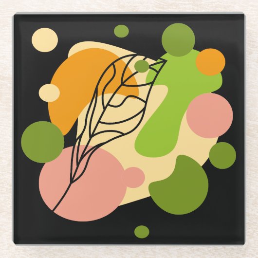 Interessante abstracte plekjes met bladeren glazen onderzetter (Voorkant)