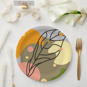 Interessante abstracte plekjes met bladeren papieren bordje