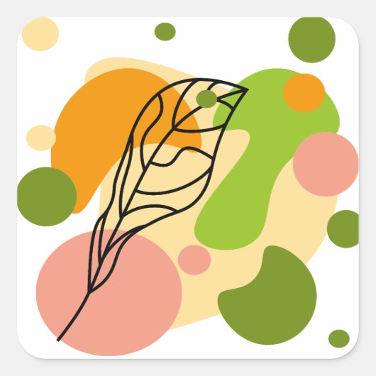 Interessante abstracte plekjes met bladeren vierkante sticker (Voorkant)