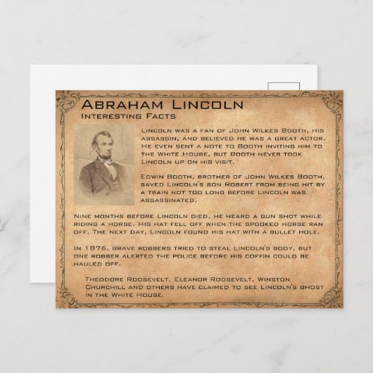 Interessante feiten over Abraham Lincoln Briefkaart (Voorkant / Achterkant)