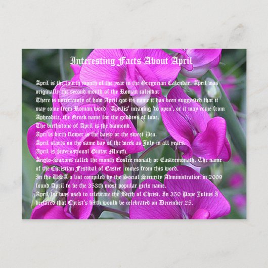 Interessante feiten over april briefkaart (Voorkant)