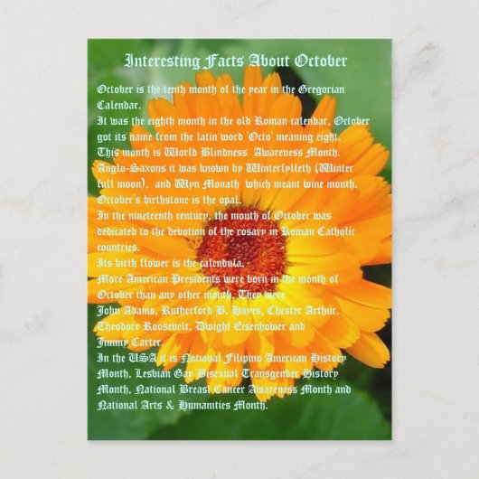 interessante feiten over oktober briefkaart (Voorkant)