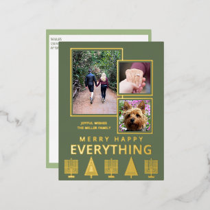 Interfaith 3 Foto Eenvoudig Modern Groen Goud Folie Feestdagen Briefkaart