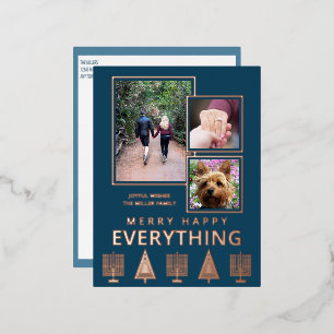 Interfaith 3 Foto Eenvoudig Modern Navy Roze Goud Folie Feestdagen Briefkaart