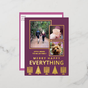 Interfaith 3 Foto Eenvoudig Modern Paars Goud Folie Feestdagen Briefkaart