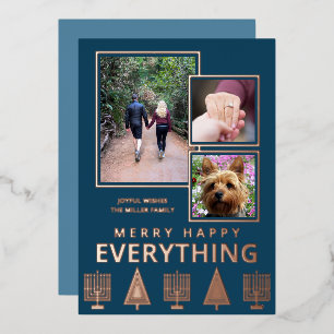 Interfaith 3 Foto Eenvoudig Trendy Navy Roze Goud Folie Feestdagenkaart