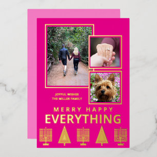 Interfaith 3 Foto Eenvoudig Trendy Roze Goud Folie Feestdagenkaart