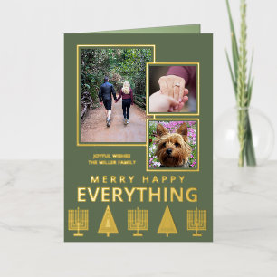 Interfaith 3 Foto Trendy Eenvoudig Groen Goud Folie Feestdagenkaart