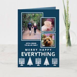 Interfaith 3 Foto Trendy Eenvoudig Navy Zilver Folie Feestdagenkaart