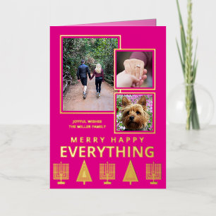 Interfaith 3 Foto Trendy Eenvoudig Roze Goud Folie Feestdagenkaart