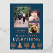 Interfaith 3 Photo Simple Trendy Navy Rose Gold Folie Feestdagenkaart (Voorkant)