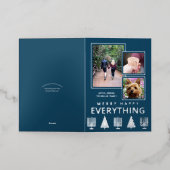 Interfaith 3 Photo Trendy Simple Navy Silver Folie Feestdagenkaart (Buiten Laag)