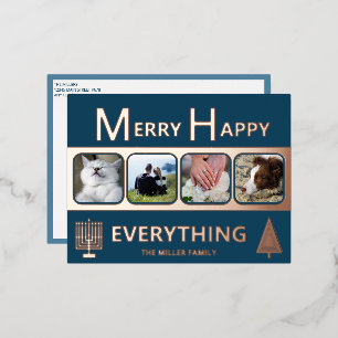 Interfaith 4 Foto Eenvoudig Modern Navy Rose Goud Folie Feestdagen Briefkaart