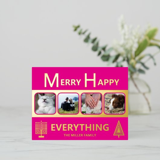 Interfaith 4 Photo Simple Modern Pink Gold Folie Feestdagen Briefkaart (Staand Voorkant)