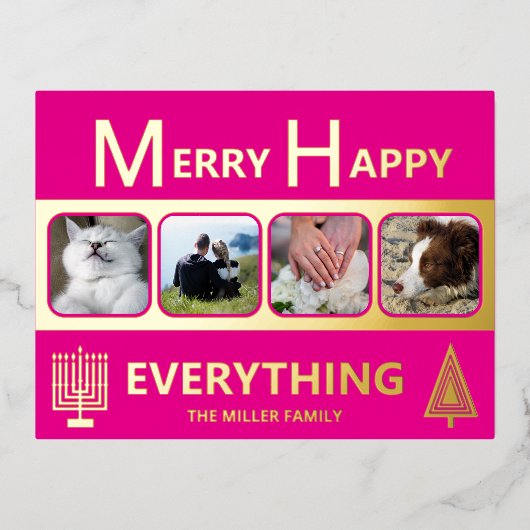 Interfaith 4 Photo Simple Modern Pink Gold Folie Feestdagen Briefkaart (Voorkant)