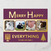 Interfaith 4 Photo Simple Modern Purple Gold Folie Feestdagen Briefkaart (Voorkant)