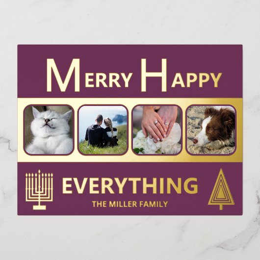 Interfaith 4 Photo Simple Modern Purple Gold Folie Feestdagen Briefkaart (Voorkant)