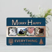 Interfaith 4 Photo Simple Trendy Navy Rose Gold Folie Feestdagenkaart (Staand Voorkant)