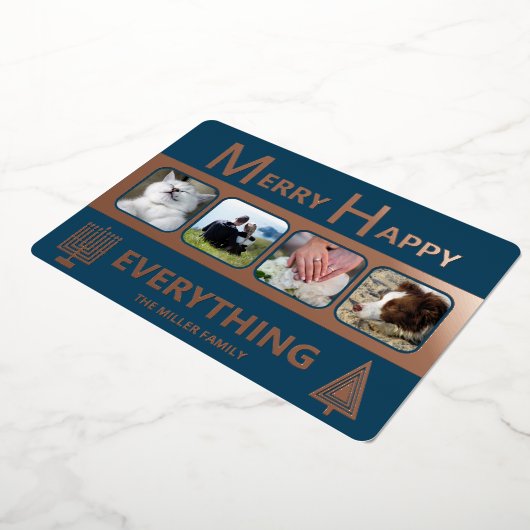 Interfaith 4 Photo Simple Trendy Navy Rose Gold Folie Feestdagenkaart (Gedraaid)