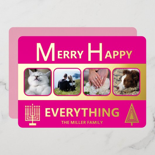 Interfaith 4 Photo Simple Trendy Pink Gold Folie Feestdagenkaart (Voorkant / Achterkant)