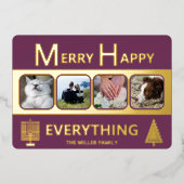 Interfaith 4 Photo Simple Trendy Purple Gold Folie Feestdagenkaart (Voorkant)