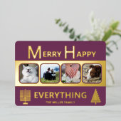 Interfaith 4 Photo Simple Trendy Purple Gold Folie Feestdagenkaart (Staand Voorkant)