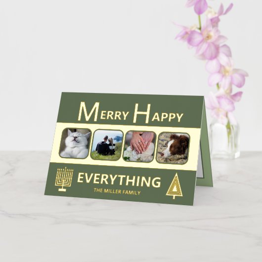 Interfaith 4 Photo Trendy Simple Green Gold Folie Feestdagenkaart (Orchidee)