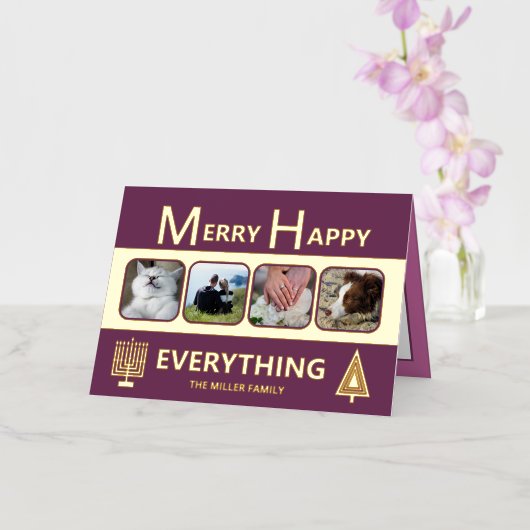 Interfaith 4 Photo Trendy Simple Purple Gold Folie Feestdagenkaart (Orchidee)