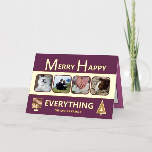 Interfaith 4 Photo Trendy Simple Purple Gold Folie Feestdagenkaart (Voorkant)