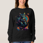 Intergalactic Cosmic DJ Cat Vibrant Retro Futurist Trui (Voorkant)