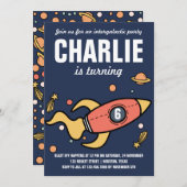 Intergalactic / Rocket Verjaardagsfeestuitnodiging Kaart (Voorkant / Achterkant)