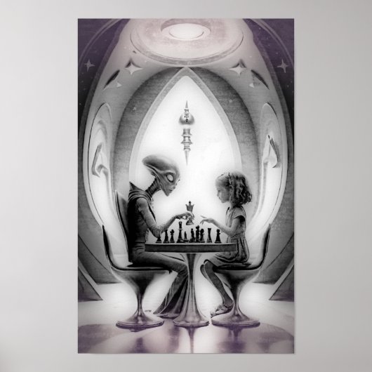 Intergalactisch schaken: Alien vs Girl Poster (Voorkant)