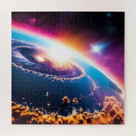 Intergalactische sterren vliegen de planeet binnen legpuzzel (Horizontaal)