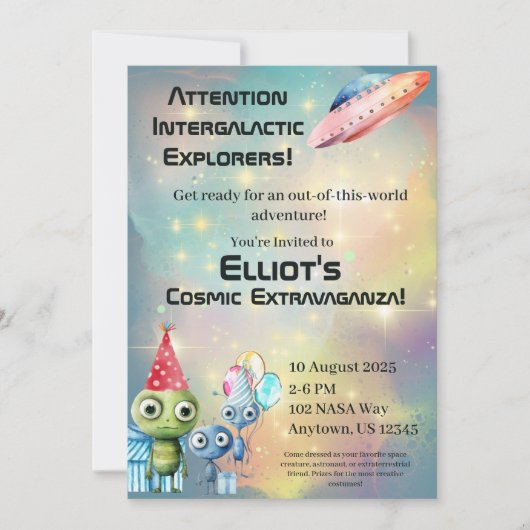 Intergalactische uitnodigingen voor verjaardagen (Voorkant)
