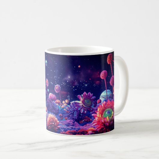 intergalatische bloemenscène koffiemok (Voorkant rechts)