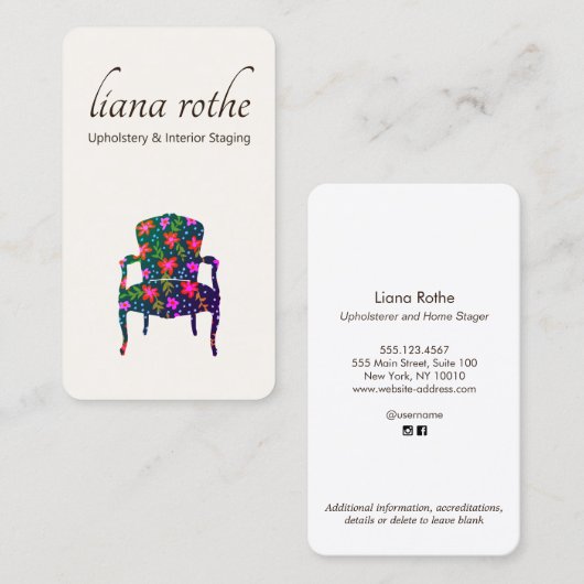 Interieur Decorator Floral Frans stoelontwerp Visitekaartje (Voorkant / Achterkant)